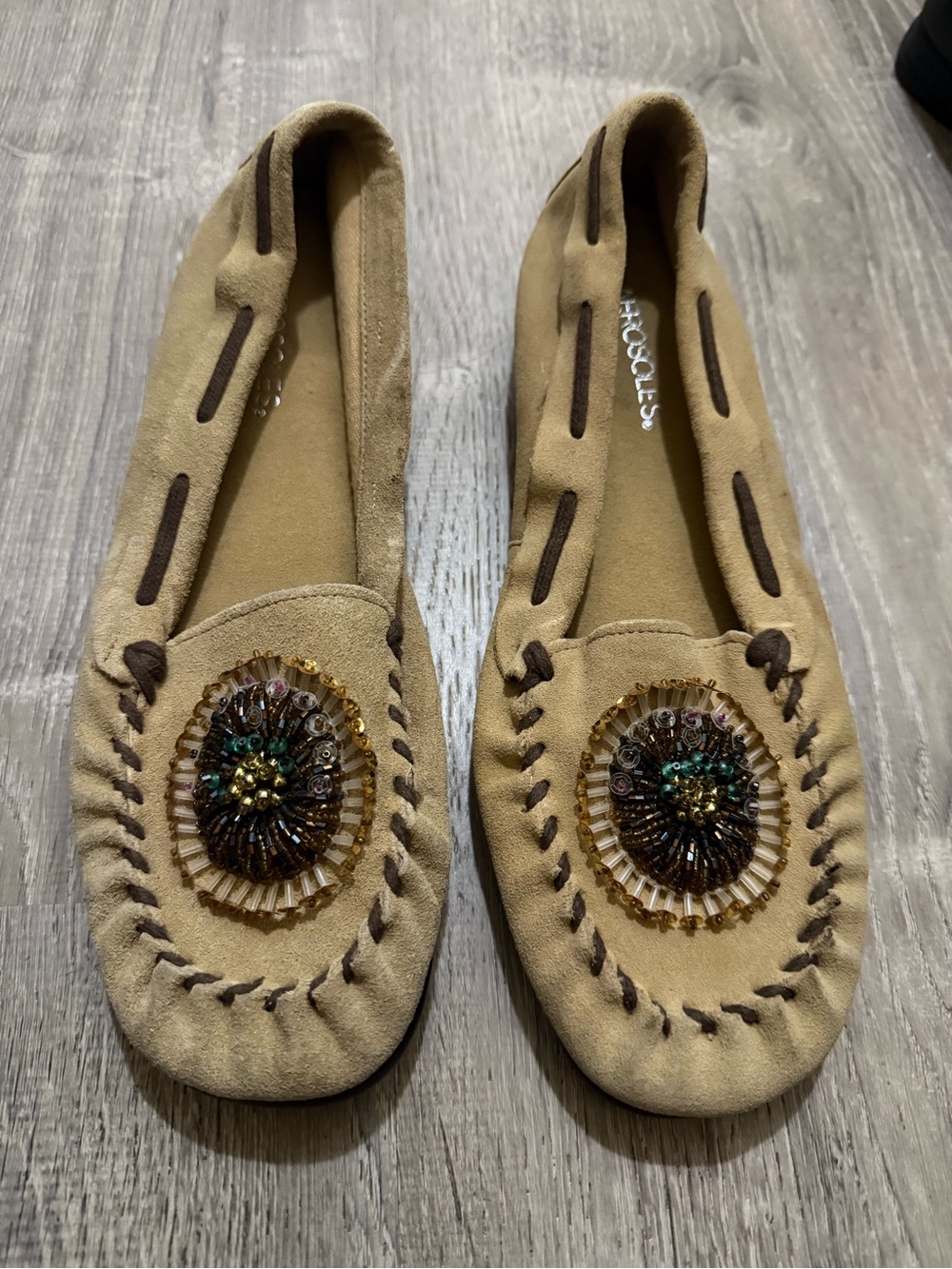 Beaded Tan Suede Aerosoles Moccasins